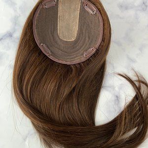 Human Hair Topper Light to Medium Brown 14" Middle Part